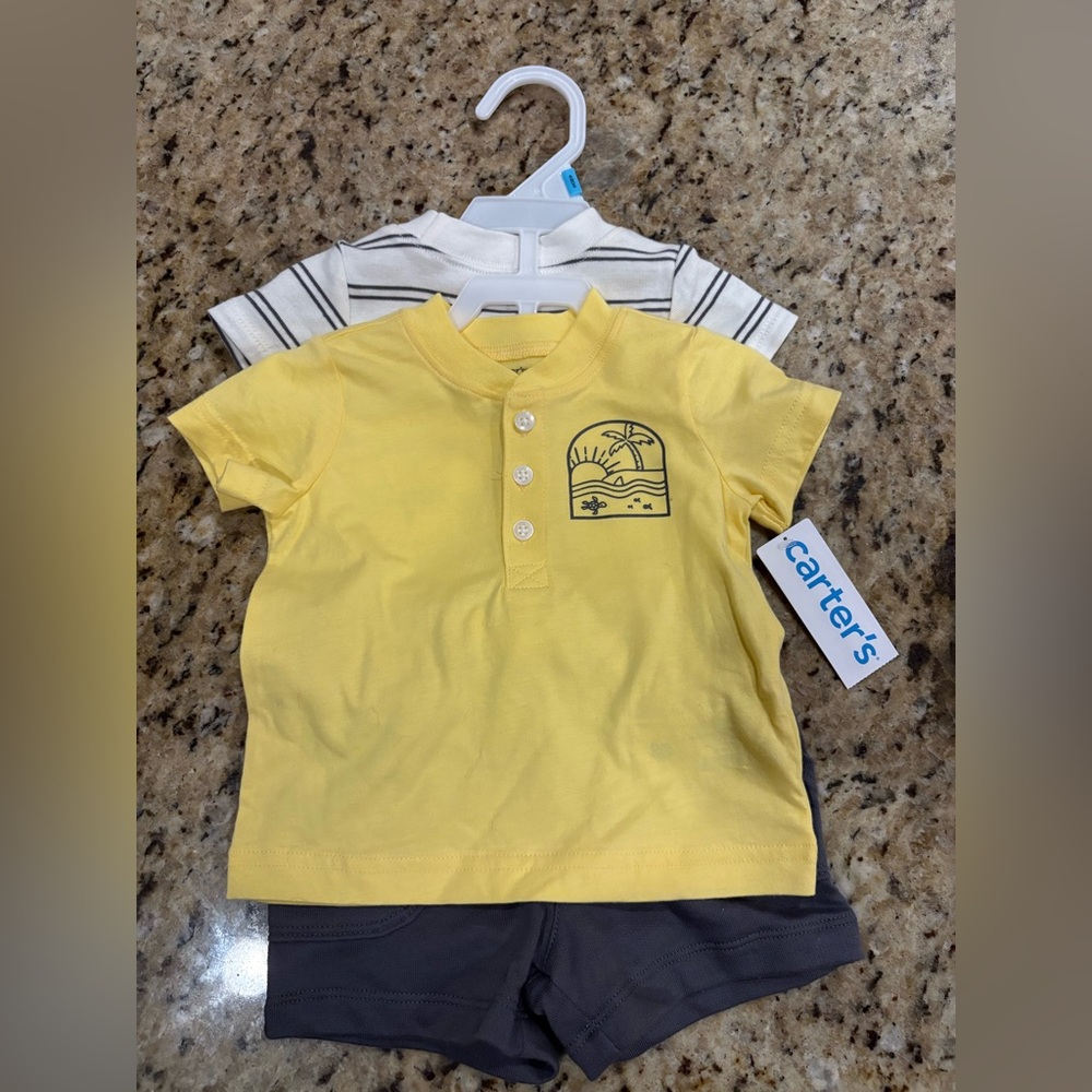 Carter's Baby Boy Beach Theme Short Sleeve Tees with Shorts- NWT 6 Months